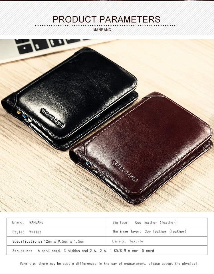 LOR MALE ManBang Classic Style Wallet Genuine Leather Men Wallets Short Male Purse