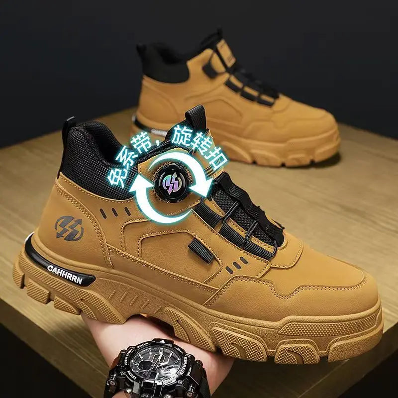 LOR MALE Men's Casual Sporty  Boots High-Top Wear-Resistant Anti-Slip Shoes Comfortable Breathable PU Leather round Toe Boots
