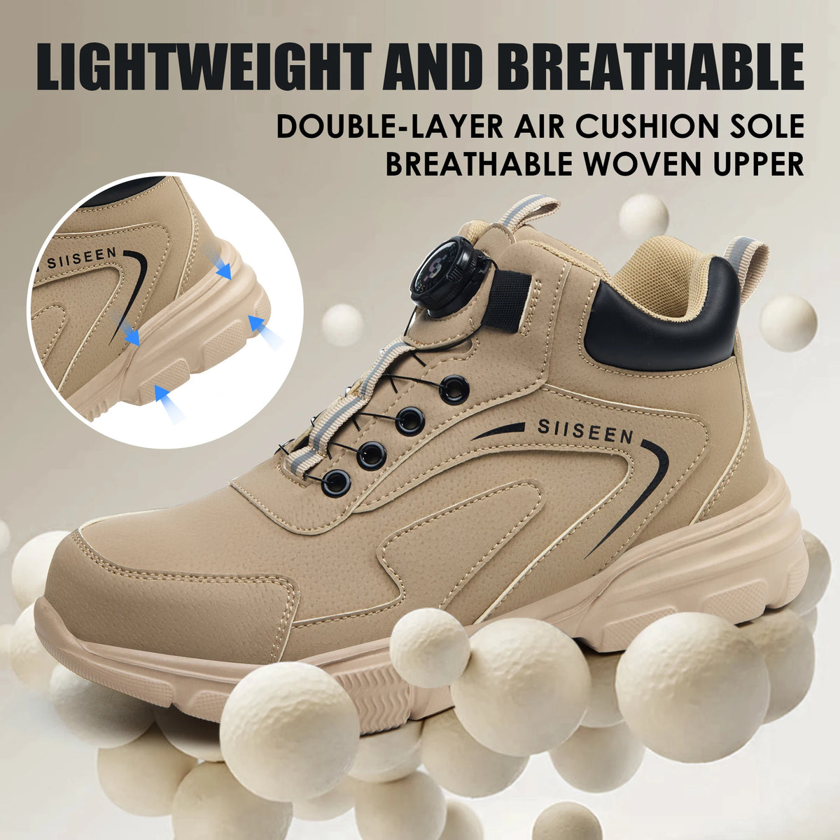 LOR MALE Safety shoes for men, anti-smashing steel toe, anti-puncture Kevlar, button-up mid-top men's work boots, industrial safety boots