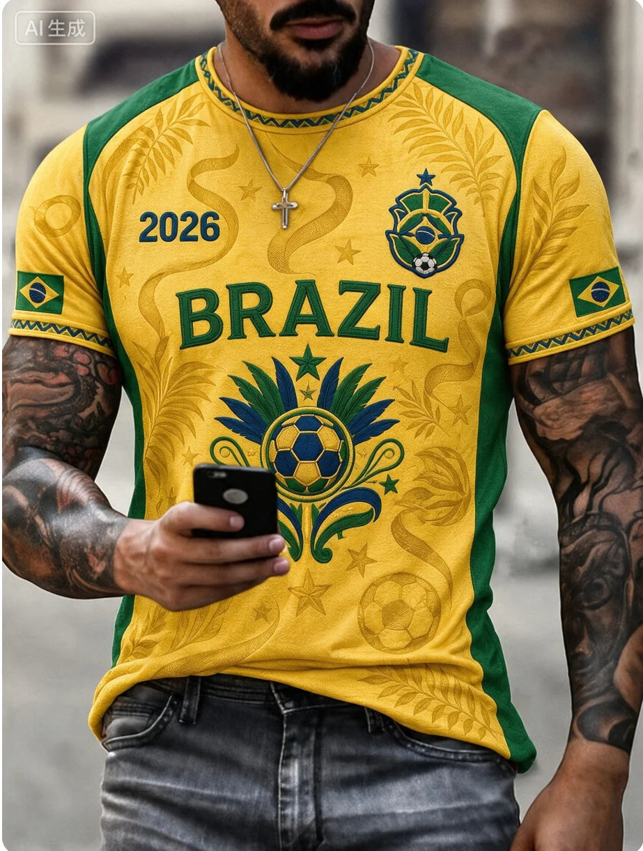 2026 New Brazilian Flag Themed Football Jersey, Fan Friendly Sports Training, Quick Drying T-shirt for Men Family Kids Tees