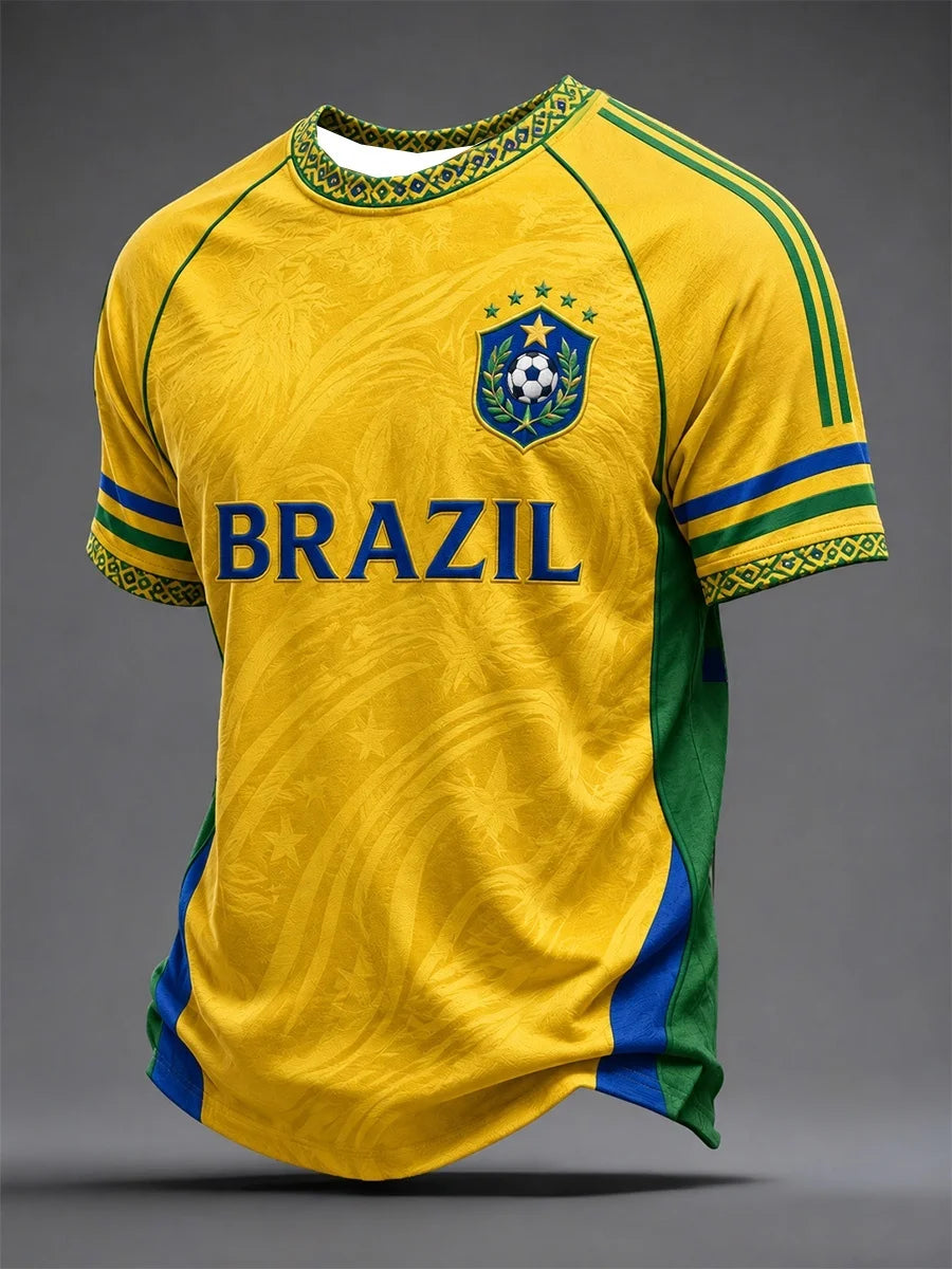 2026 Brazil Themed Fan Printed Football Shirt, Casual and Comfortable Sports Breathable Quick Drying Parent-child T-shirt