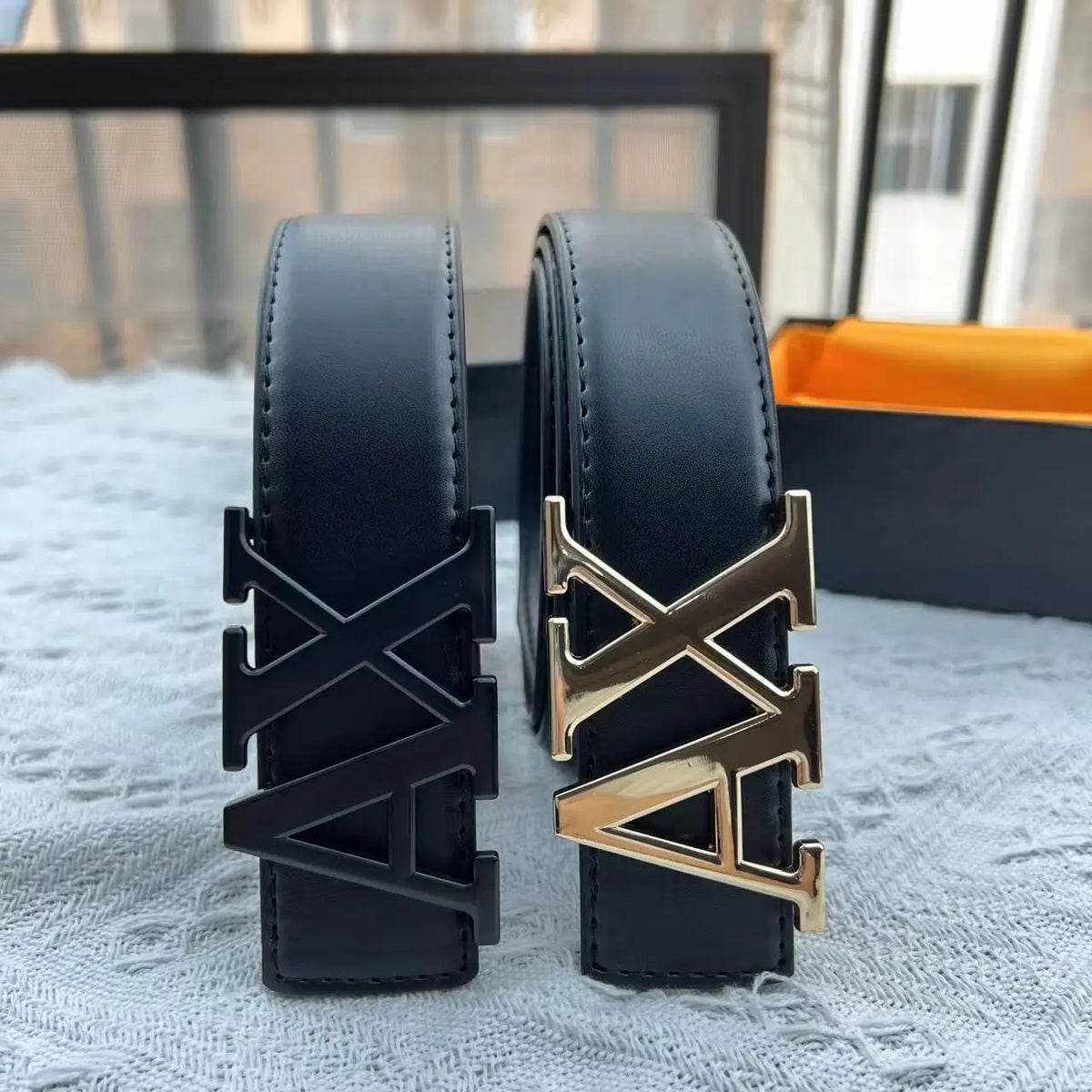 LOR MALE 2026 Men's High Quality Belt 3.5cm Waistband with Letter AX Buckle Fashionable PU Leather Simple & Versatile Daily Accessory