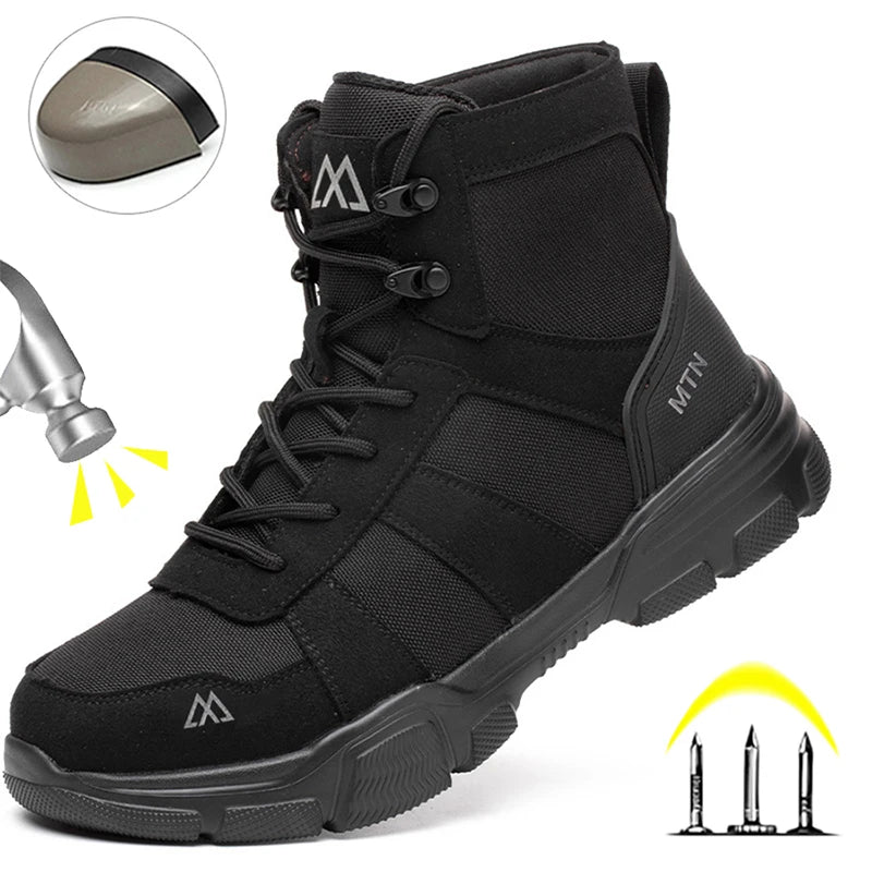 LOR MALE Steel Toe Work Boots Indestructible Safety Shoes Men Women Non Slip Work Shoes Male Tactical Boots Lightweight Protective Shoes