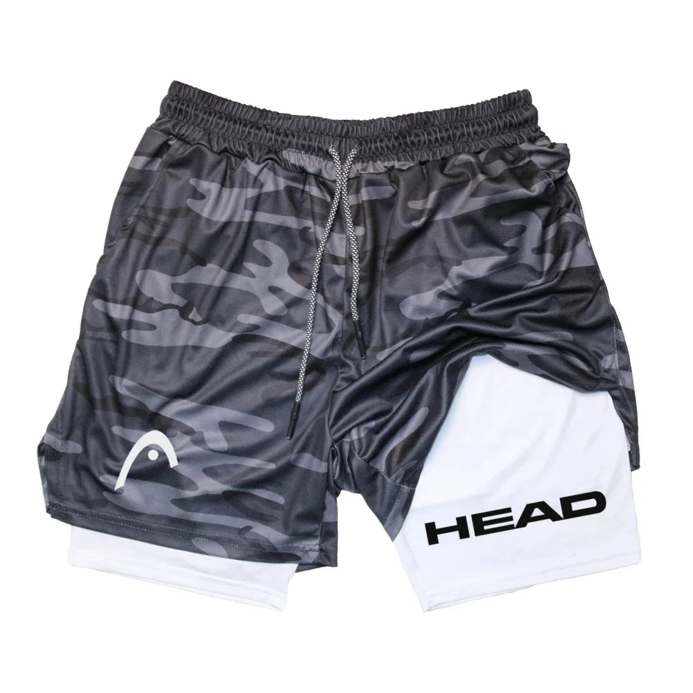 LOR MALE Anime Berserk Head Running Shorts Men Fitness Gym Training 2 in 1 Sports Quick Dry Workout Jogging Double Deck Summer