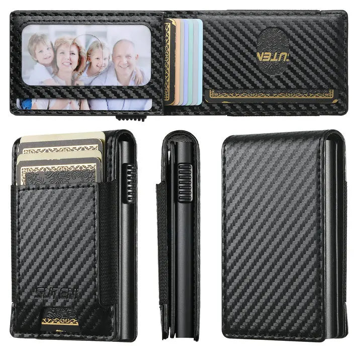 LOR MALE Luxury High Quality Leather PU Capa For Men Wallet Cards Slot Case Card Box Pressing The Button Automatically Ejects The Card