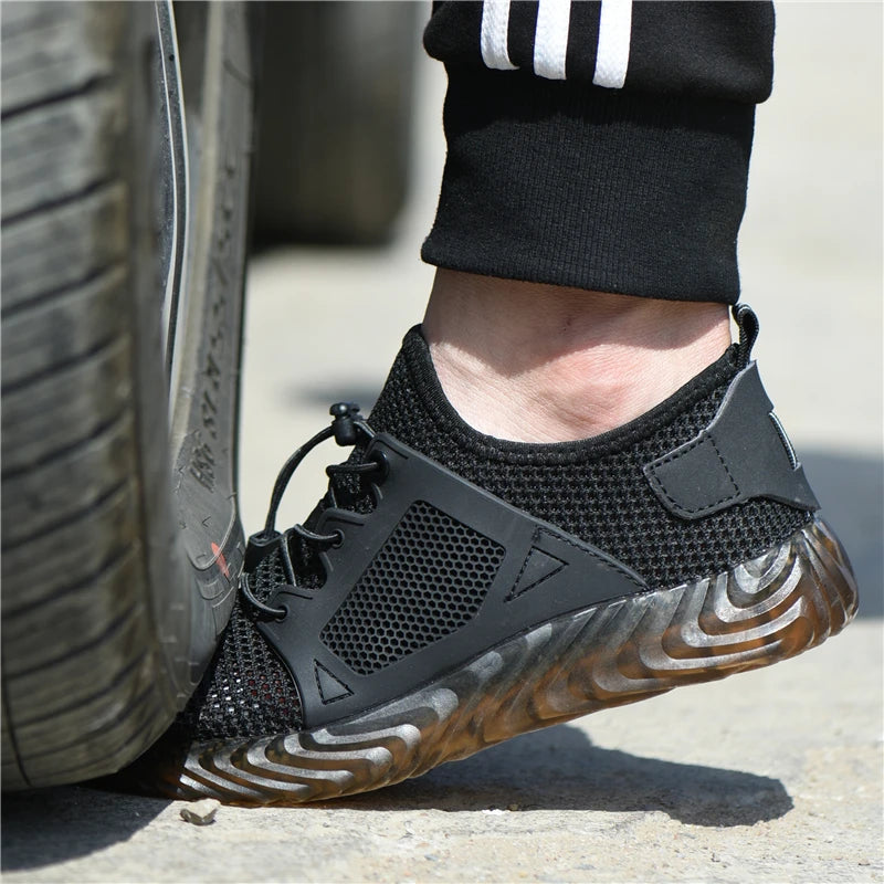 LOR MALE Steel Toe Work Boots for Men Breathable Safety Sneakers Construction Grade Anti-Puncture with Slip Resistant Rubber Sole Shoes