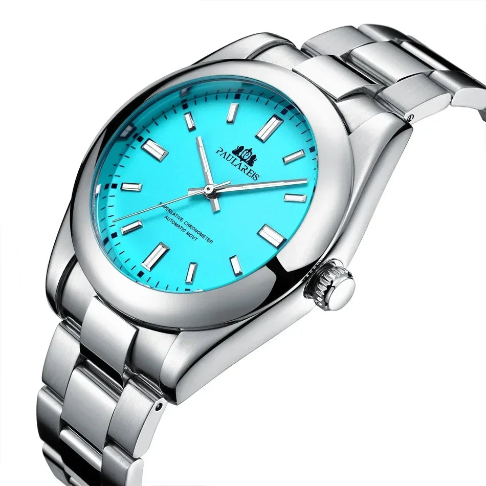 LOR MALE Automatic Watches Mechanical Self Wind Stainless Steel Luxury Red Yellow Blue
