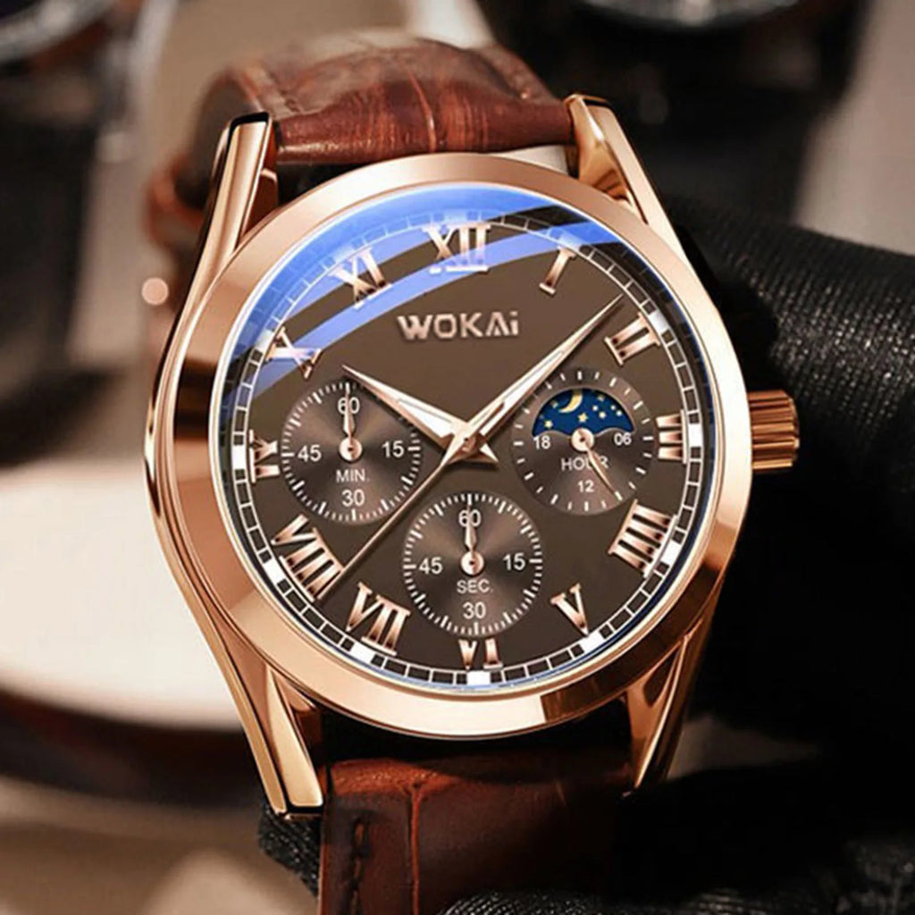LOR MALE Men Luxury Watches Business Pu Leather Quartz Watch Gifts For Male