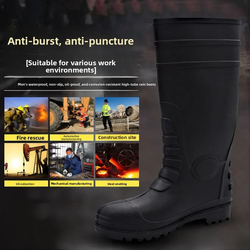 LOR MALE Thickened Steel Toe Rain Boots Anti Crush PVC Steel Bottom Labor Protection Boots Construction Site Protection Mining Boots W...