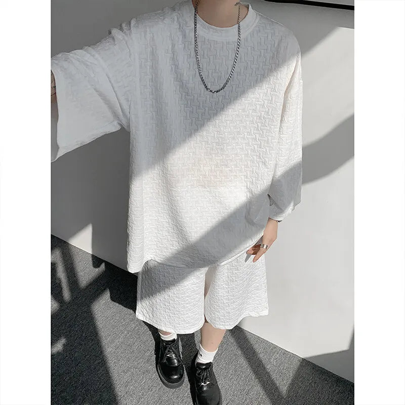 LOR MALE Men's Short Sleeve T-Shirt with Shorts Set, Breathable Summer Outfit, Stylish, Plus Size, 2-Piece, Plus Size, M-XXXXXXXXL