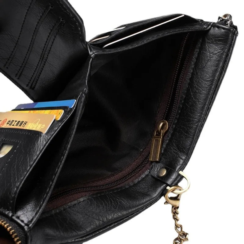 LOR MALE New Men Wallets PU Leather Short Card Holder Chain Luxury Brand Men's Purse High Quality Classic Retro Male Wallet