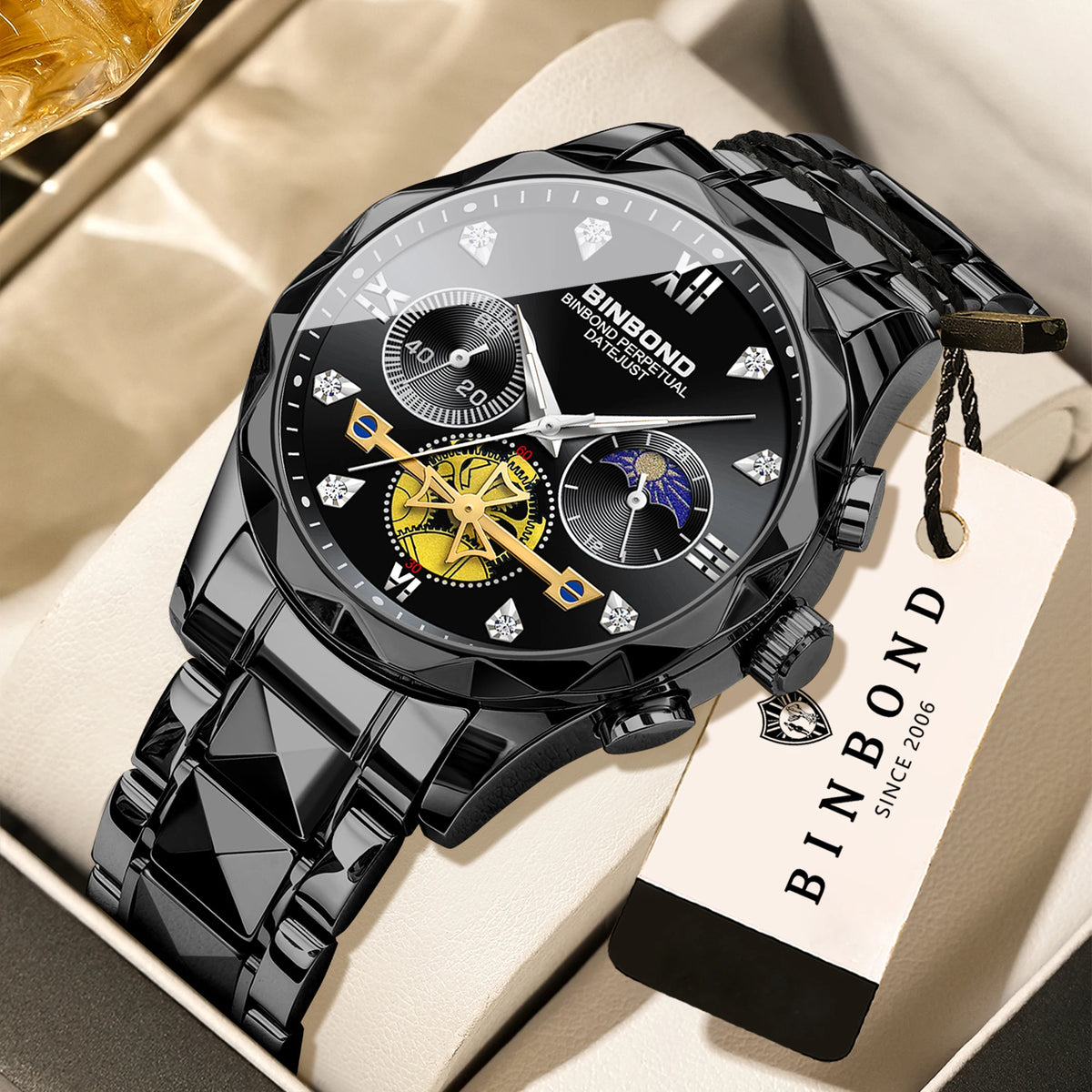LOR MALE BINBOND Luminous Waterproof Accurate Quartz Watches For Men Chronograph Sturdy Men's Wristwatch Luxury Business Casual Reloj