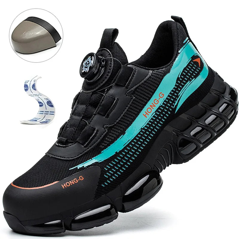 LOR MALE Steel Toe Safety Boots Rotating Button Work Shoes Men Anti-Smash Anti-Puncture Safety Boots Air Cushion Men's Sports Shoes ﻿