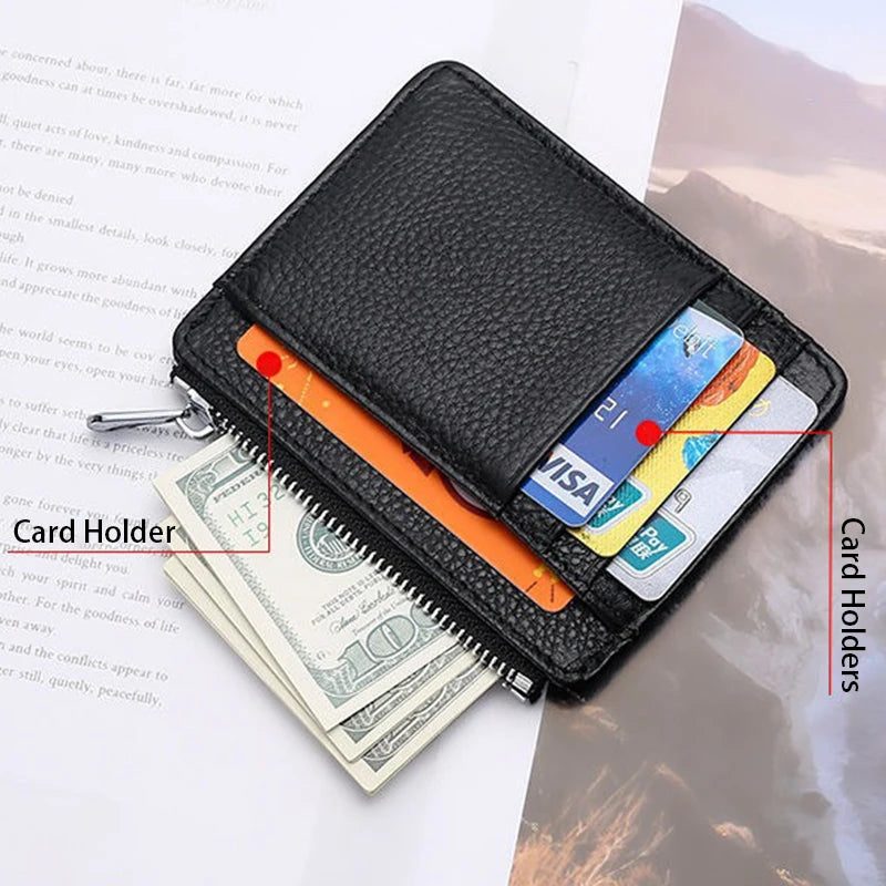 LOR MALE Slim Card Holders Wallets Pu Leather Cardholder Purses with Zip Coin