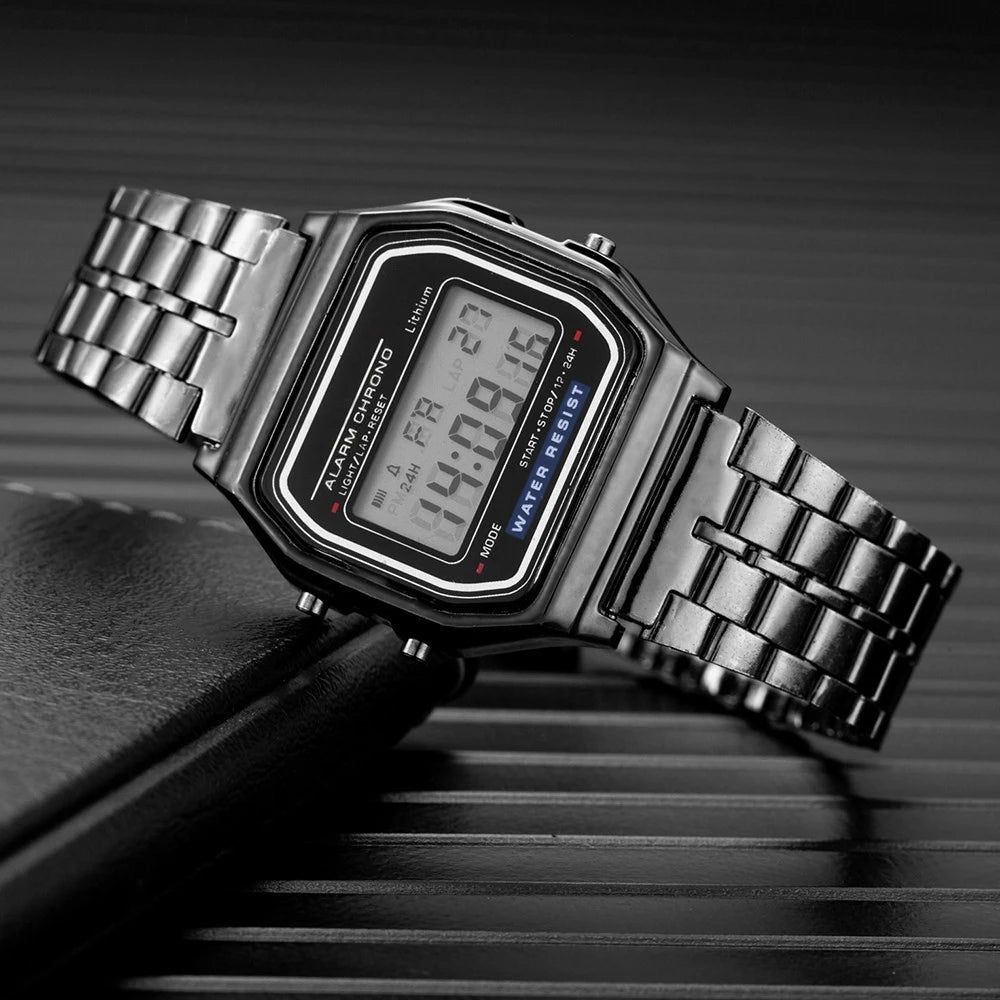LOR MALE Luxury LED Digital Watch Stainless Steel Electronic Wristwatch Simple Business