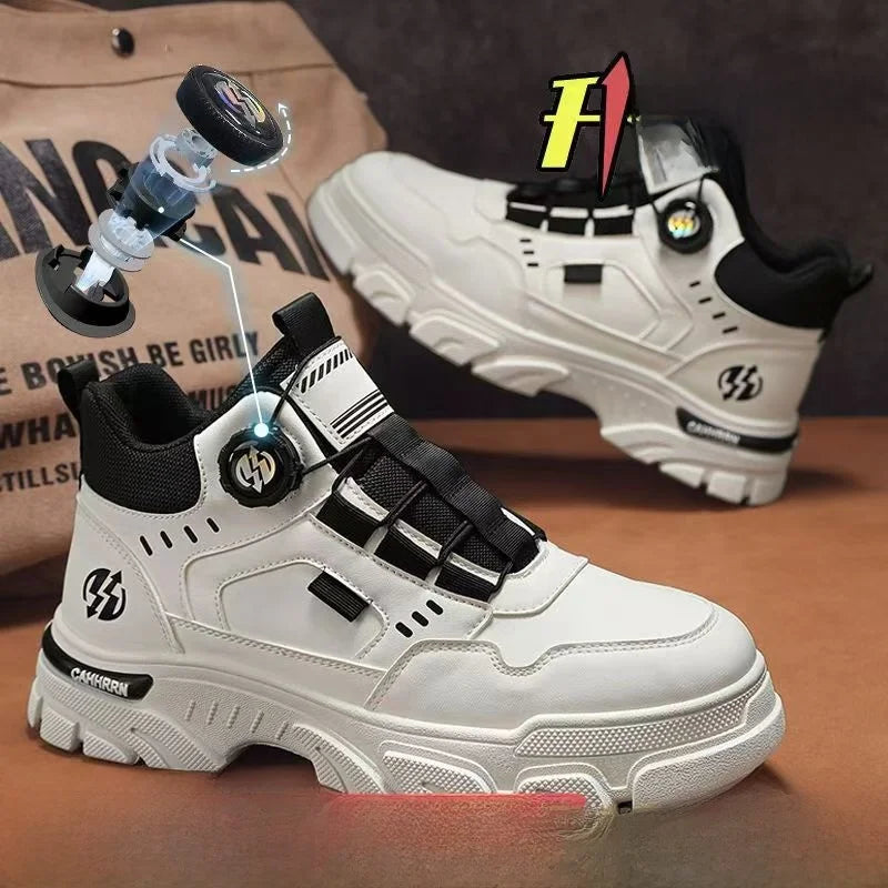 LOR MALE Men's Casual Sporty  Boots High-Top Wear-Resistant Anti-Slip Shoes Comfortable Breathable PU Leather round Toe Boots