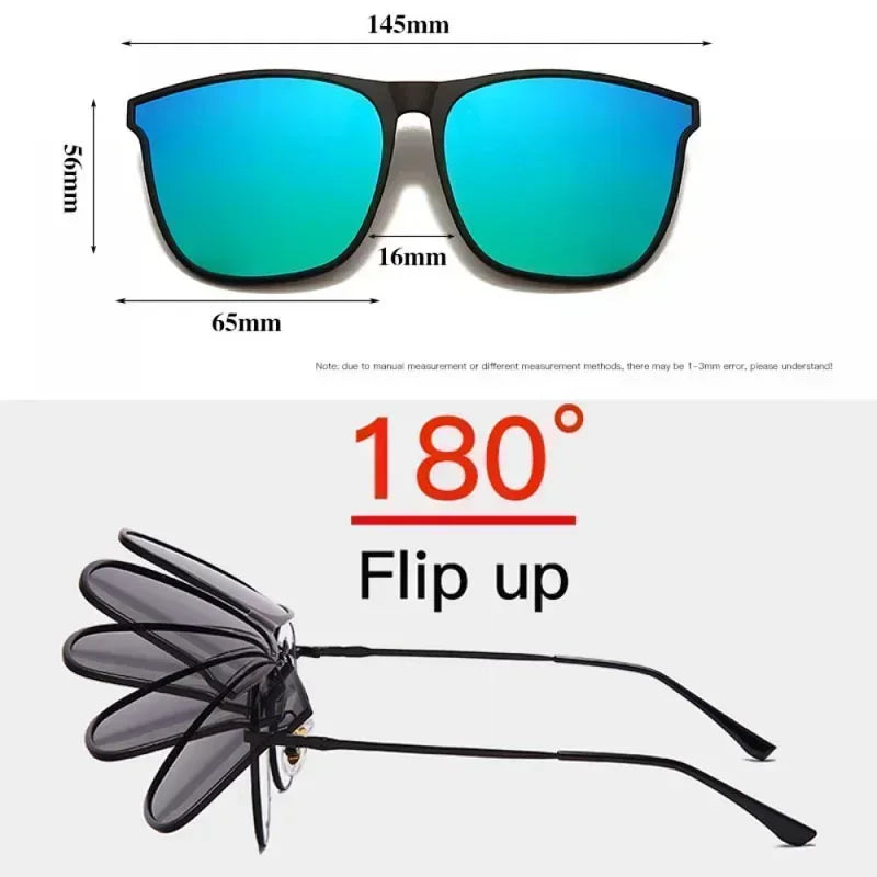 LOR MALE Polarized Clip On Sunglasses Men Photochromic Car Driver Goggles Night Vision Glasses Anti Glare Vintage Square Eyewear