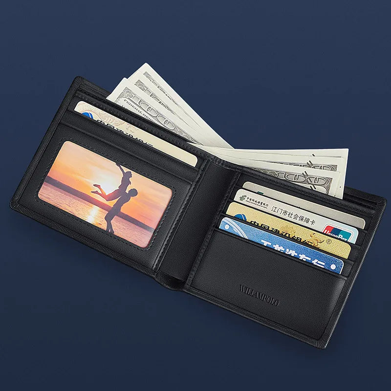 LOR MALE Wallet Short Leather Money Cowhide Leather Wallet to Boyfriend Husband Father