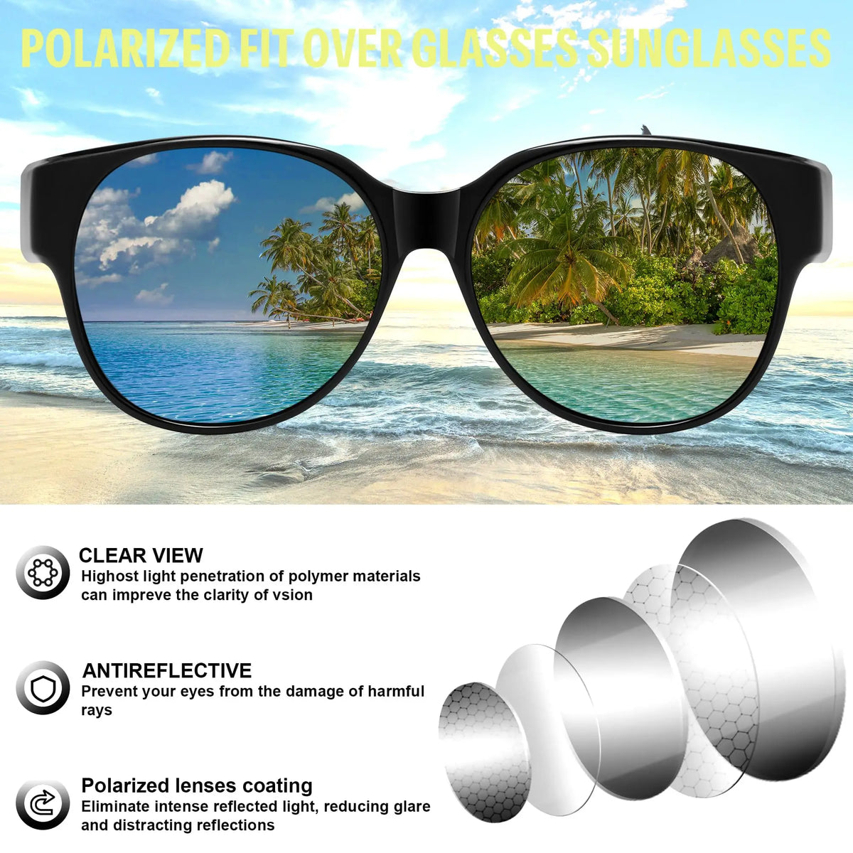 LOR MALE Polarized Fit Over Sunglasses for Men Women, UV400 Protection Wrap Around Lens, Large Oversized Fit Over Glasses for Driving