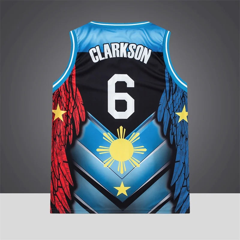 Philippines Basketball Jersey - Blue & Red Wing Graphic "PILIPINAS 6" Eagle Design Artistic Athletic Jersey