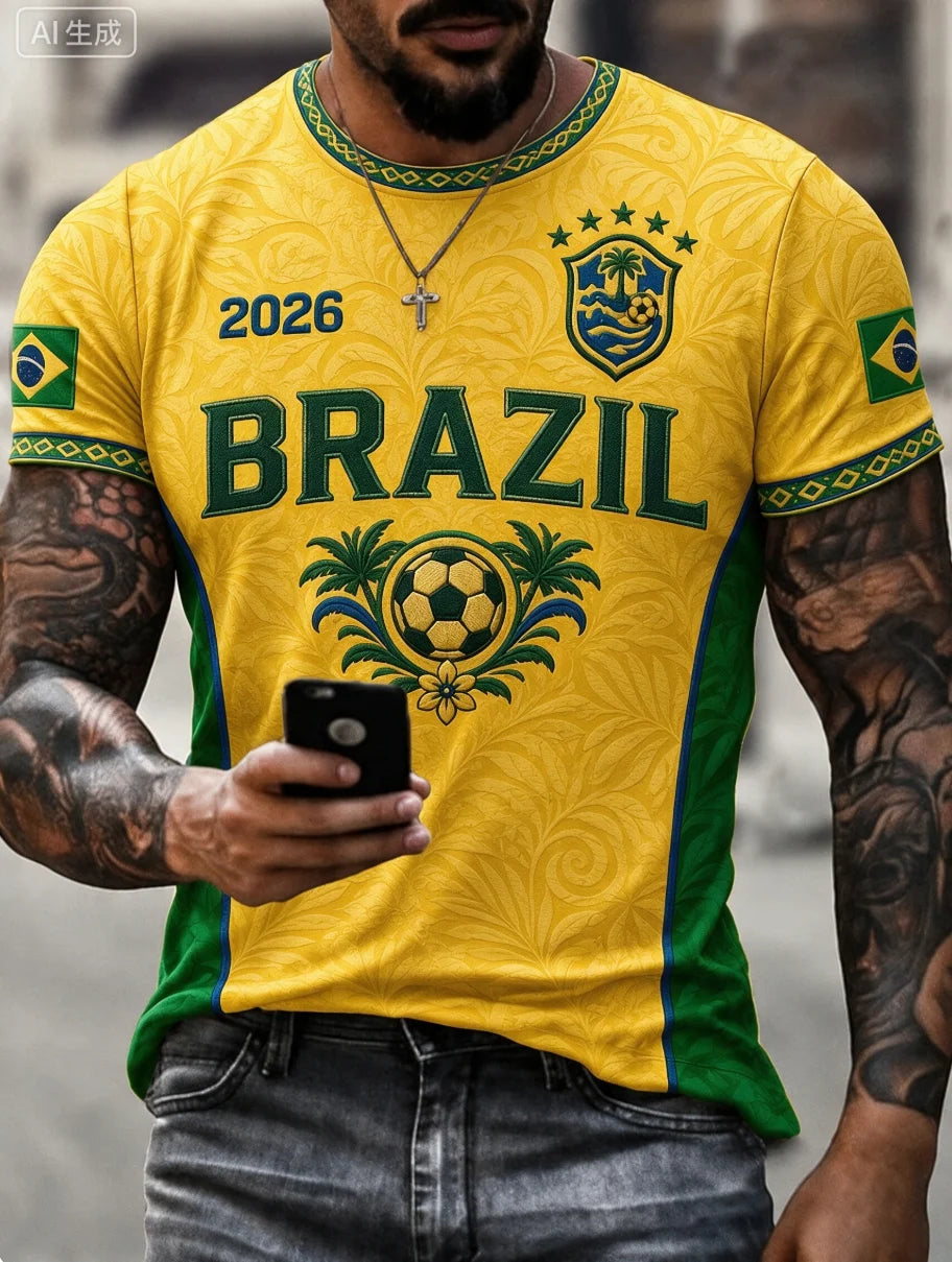 2026 New Brazilian Flag Themed Football Jersey, Fan Friendly Sports Training, Quick Drying T-shirt for Men Family Kids Tees