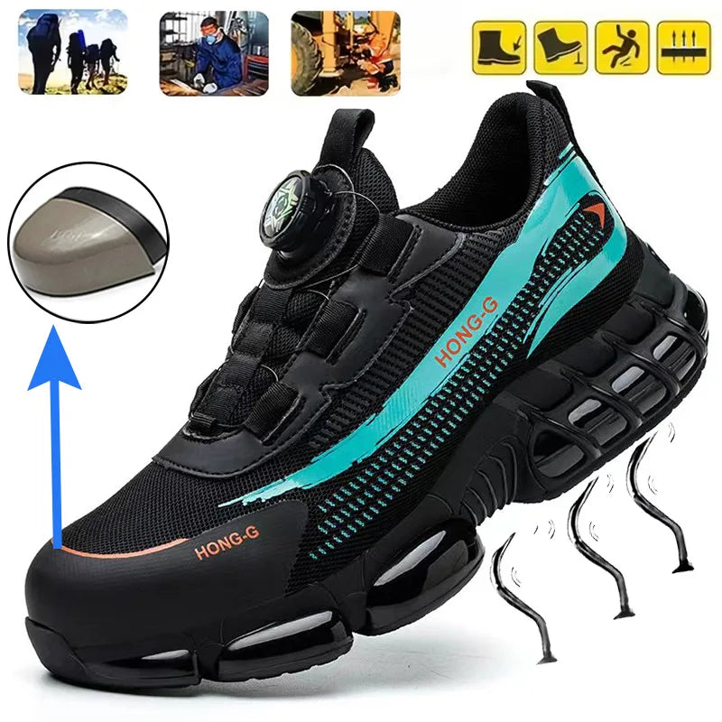 LOR MALE Steel Toe Safety Boots Rotating Button Work Shoes Men Anti-Smash Anti-Puncture Safety Boots Air Cushion Men's Sports Shoes ﻿