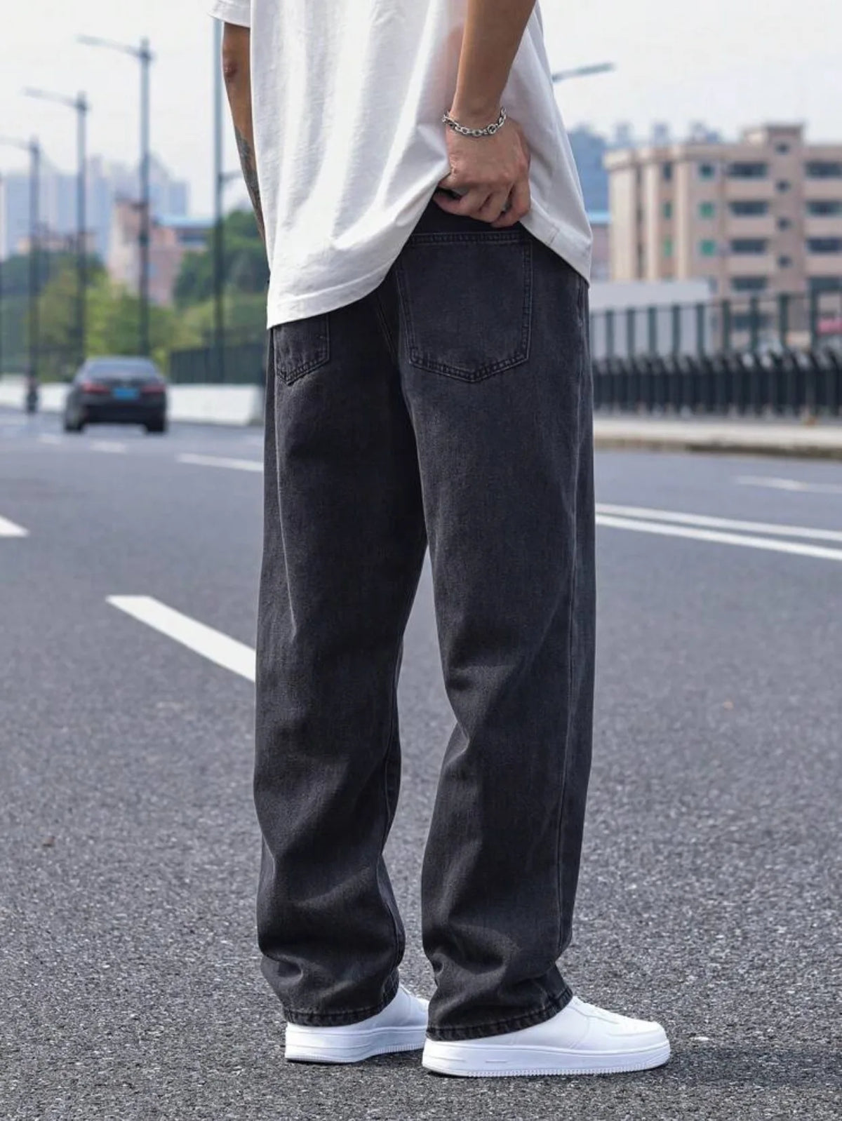 LOR MALE 2025 New Men's Casual Long Jeans, Classic Men's Straight-Leg Jeans & Wide-Leg Jeans, Solid Color
