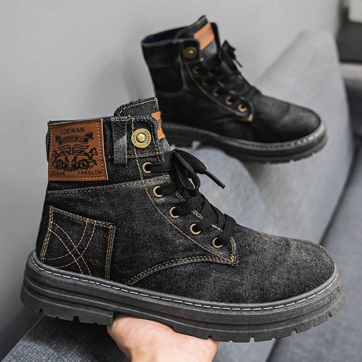 LOR MALE 2026 New Men's High Top Denim Boots, Casual Sports Shoes, Trendy and Fashionable Men's Boots