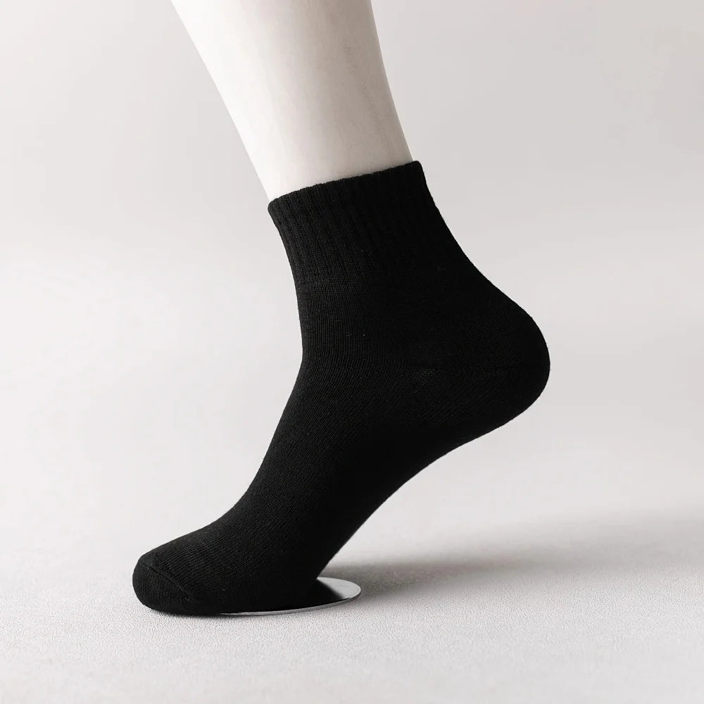 LOR MALE 10 Pairs of Men's Mid-Calf Socks Cotton Socks for All Seasons, Solid Color and Versatile