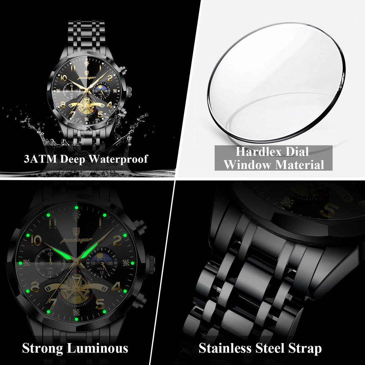 LOR MALE POEDAGAR Luxury High Quality Man Wristwatch Chronograph Stainless Steel Quartz Men's Watches Waterproof Luminous Men Clock Reloj