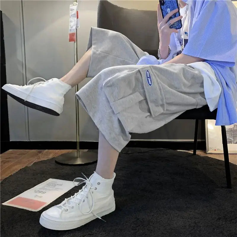 LOR MALE Loose Fit Straight Leg Workwear Shorts Men's Summer Thin Korean Fashion Casual Pants Versatile Stylish Seven-Footed Trousers