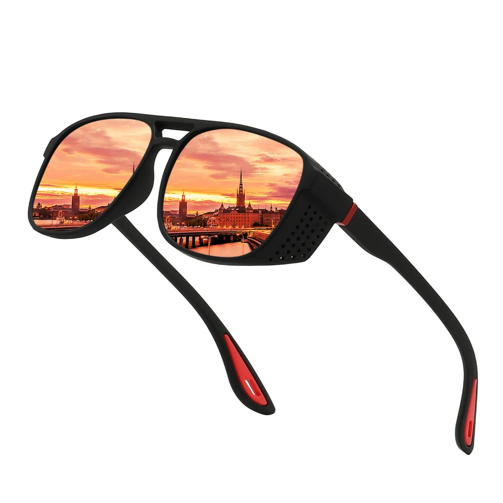LOR MALE Polarized Driving Sunglasses Men Vintage Steampunk Goggles Windproof Side Shield Fishing Shades UV400 Outdoor Sports Eyewear