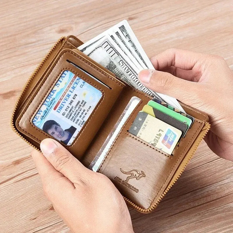 LOR MALE Mens Wallet Leather Business Card Holder Zipper Purse Luxury Wallets for Men RFID Protection Purses Carteira Masculina Luxury
