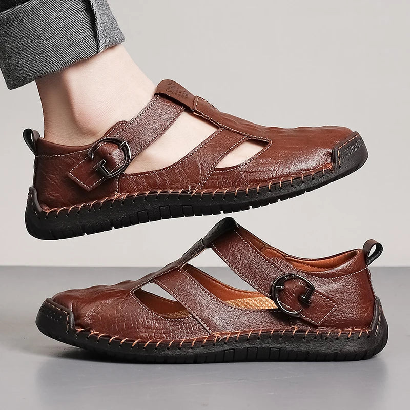 LOR MALE Fashion Mens Sandals Leather Summer Beach Casual Sandals Male Non-Slip Soft Comfortable Outdoor Shoes High Quality Man Sandals