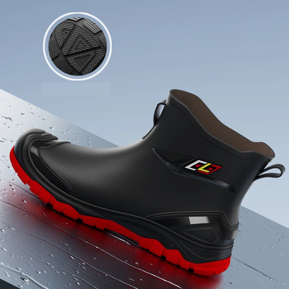 LOR MALE Workwear Style Outdoor Work Commuting Fishing Kitchen Anti Slip Waterproof Men's Flat Bottomed High-Quality Rubber Boots Rain Bo