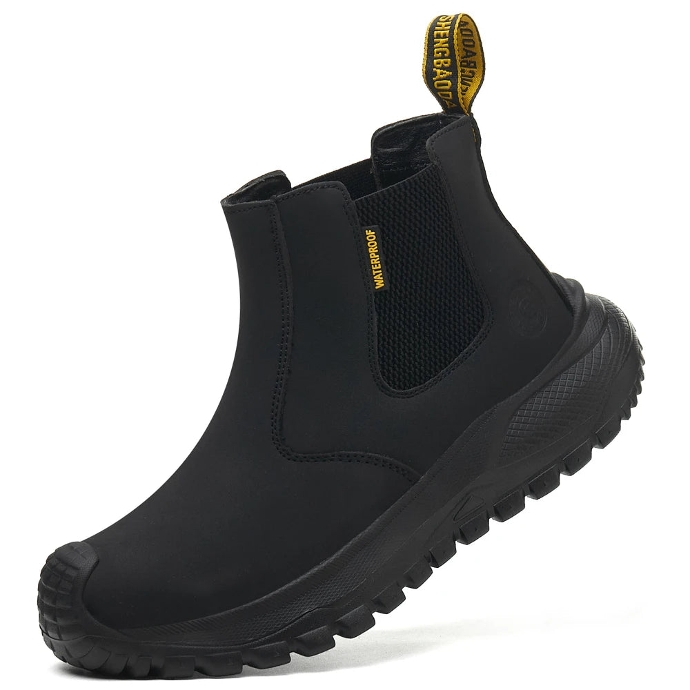 LOR MALE New Safety Boots Men Waterproof Leather Boots Steel Toe Shoes Anti-Smash Anti Puncture Work Boots Indestructible Shoes Non-slip