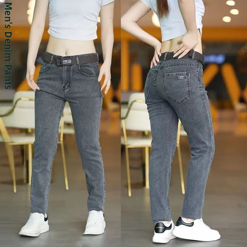LOR MALE Men's Straight Leg Jeans Spring Autumn High Waist Business Casual High Stretch Versatile Comfortable Fit High Quality Denim P...