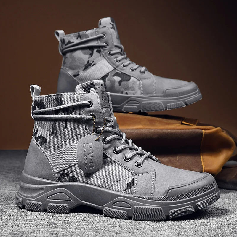 LOR MALE Men Boots Casual Outdoor Desert Boots Autumn Fashion Camouflage Lace-up Platform Shoes Man  Botas Masculina Zapatos Hombre