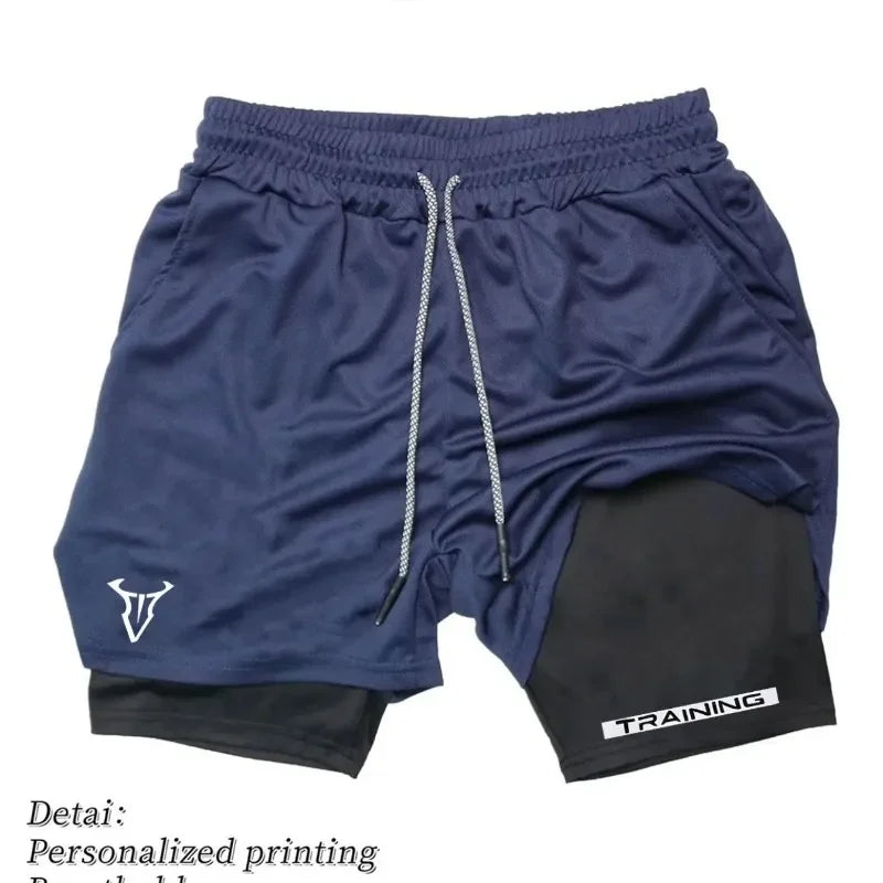 LOR MALE Men Running Shorts 2 in 1 Double-deck Sport Shorts Sportswear Gym Fitness Short Pants Training Jogging Bottom Men's Clothing