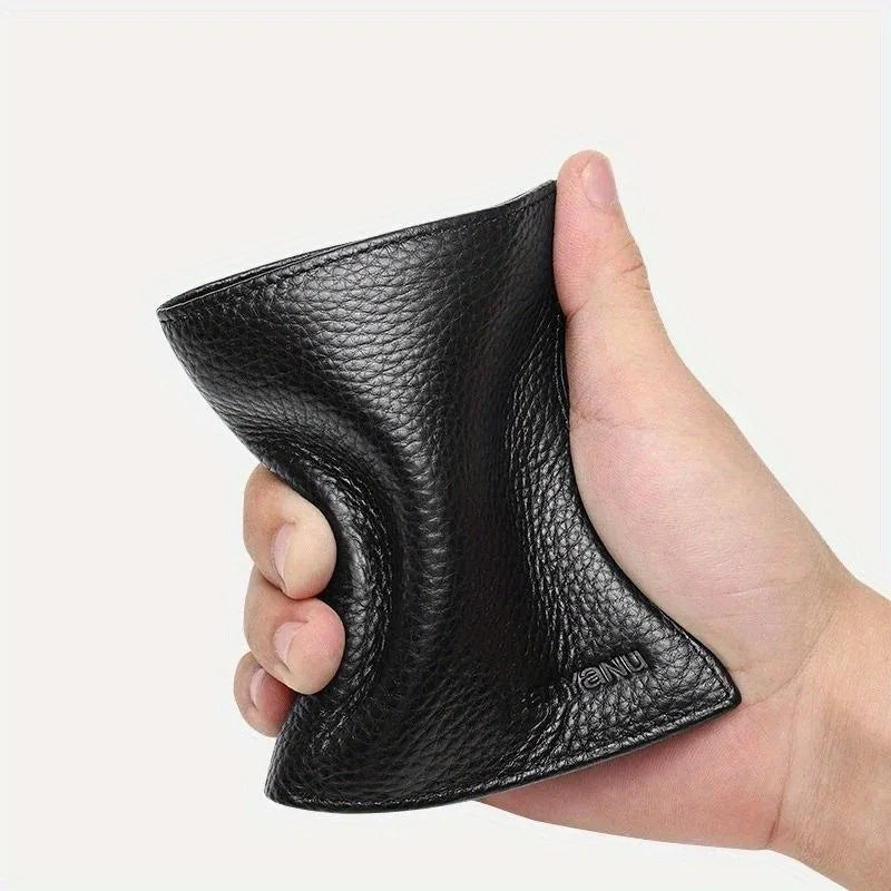 LOR MALE Vertical Short Wallets Genuine Leather Rfid Blocking Wallet Men Coin Pocket