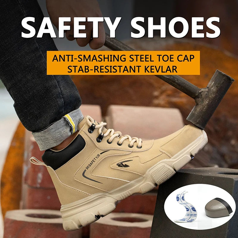 LOR MALE Men's Steel Toe Work Boots Waterproof Anti-Smash Safety Shoes - Lightweight Breathable Sneakers Construction Workwear Size 36-46