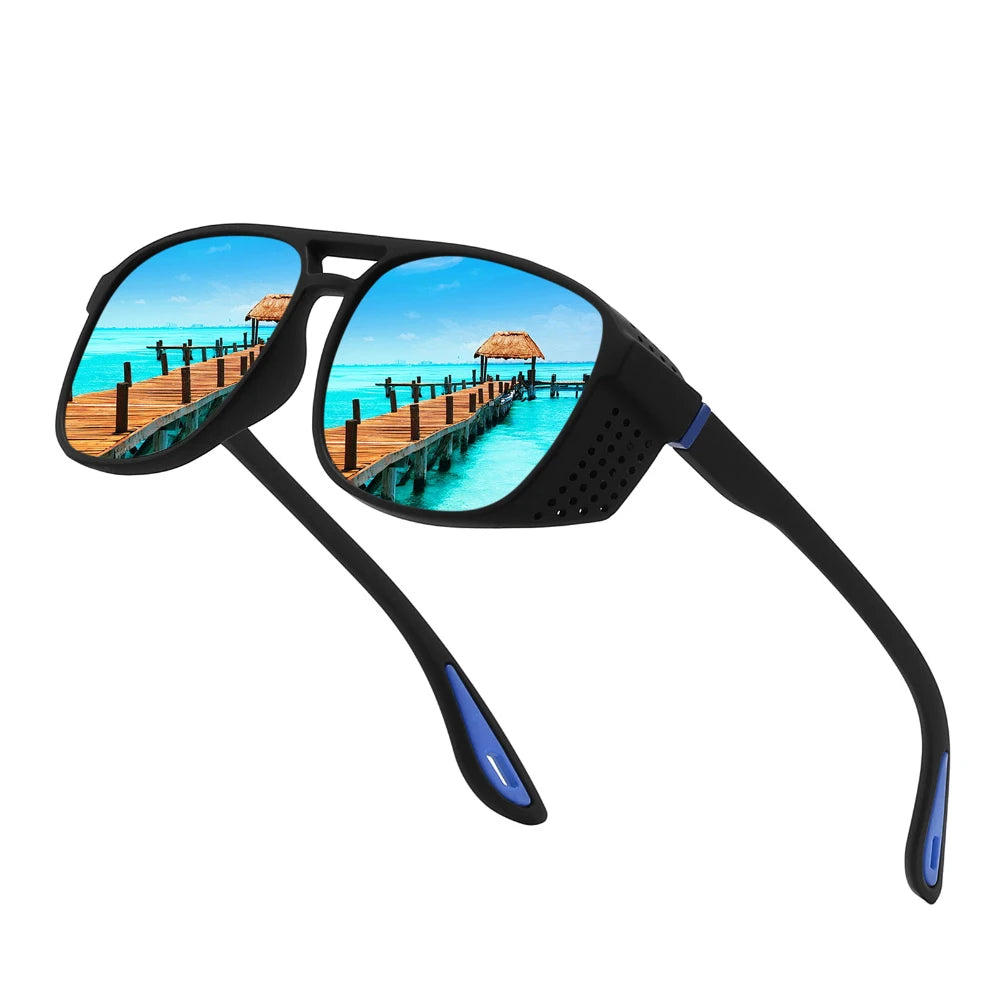 LOR MALE Polarized Driving Sunglasses Men Vintage Steampunk Goggles Windproof Side Shield Fishing Shades UV400 Outdoor Sports Eyewear