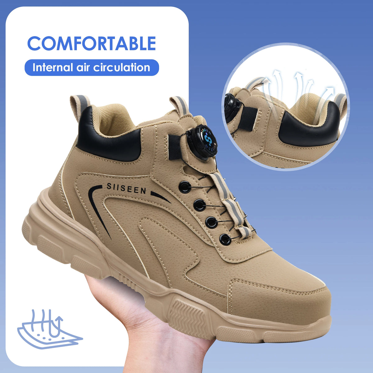LOR MALE Safety shoes for men, anti-smashing steel toe, anti-puncture Kevlar, button-up mid-top men's work boots, industrial safety boots