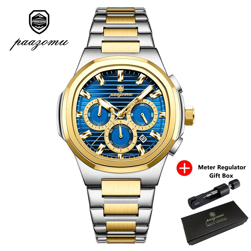 LOR MALE PAAZOMUTop High Quality Man Watch Luminous Waterproof Stainless Steel Men Clock Date Chronograph Quartz Business Men's Watches