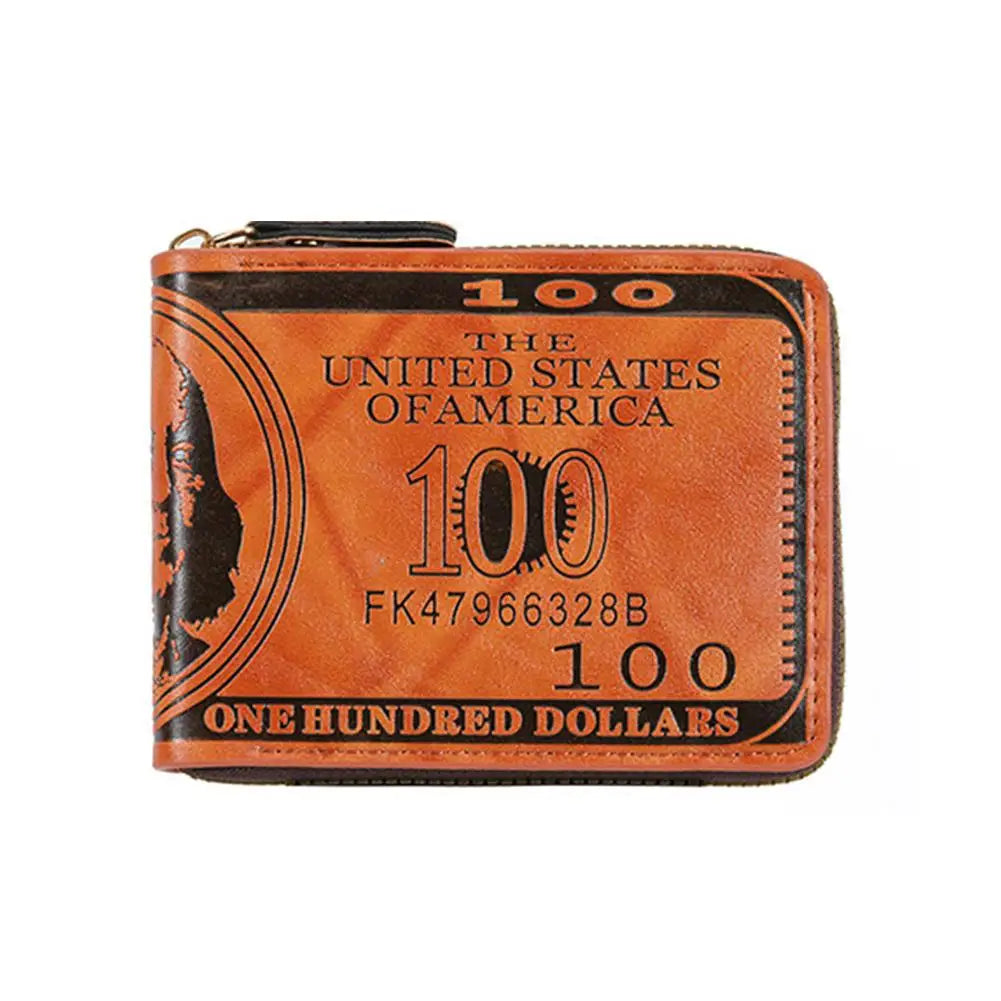 LOR MALE Wallets with 100 US Dollar Pattern Hasp Male Leather Wallet with 2