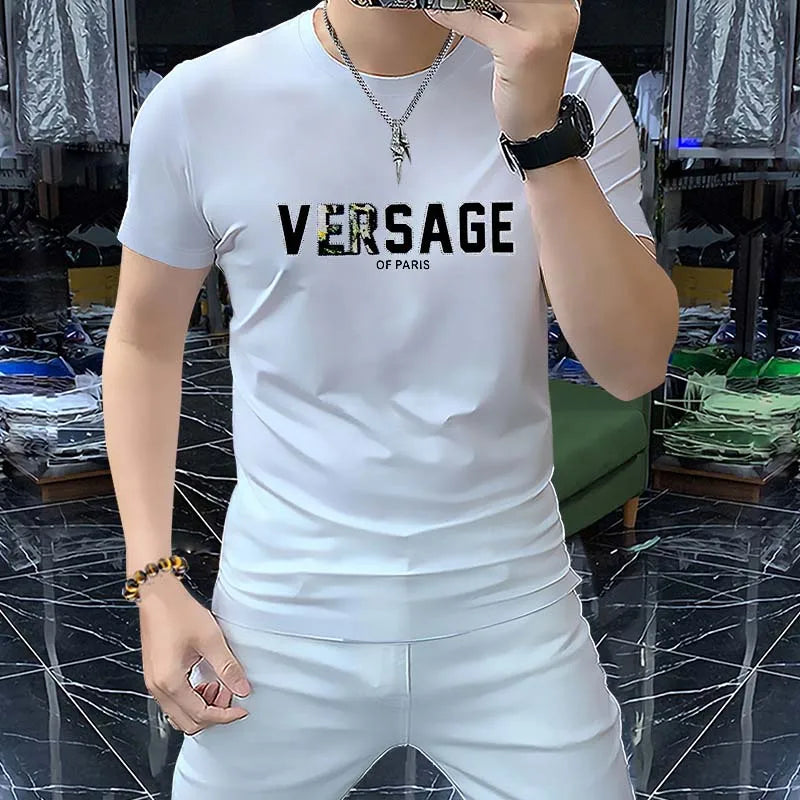 LOR MALE Short Sleeved T-shirt 3d Letters Design Trendy Male Tees Breathable Versatile