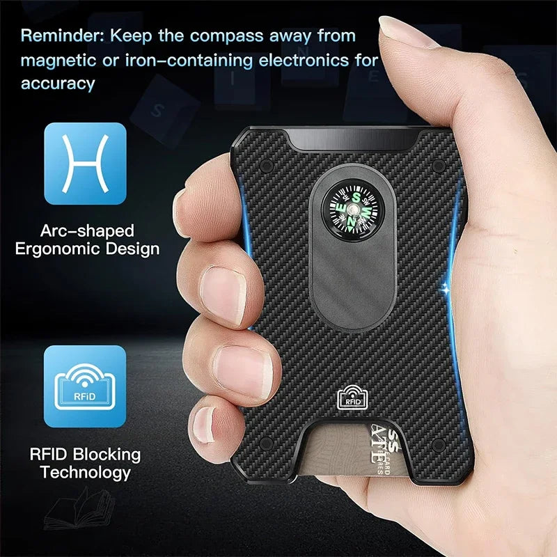 LOR MALE Metal Wallet for Men, Ergonomics Design Money Clip Wallet with Compass, Minimalist Slim Wallet with RFID Blocking