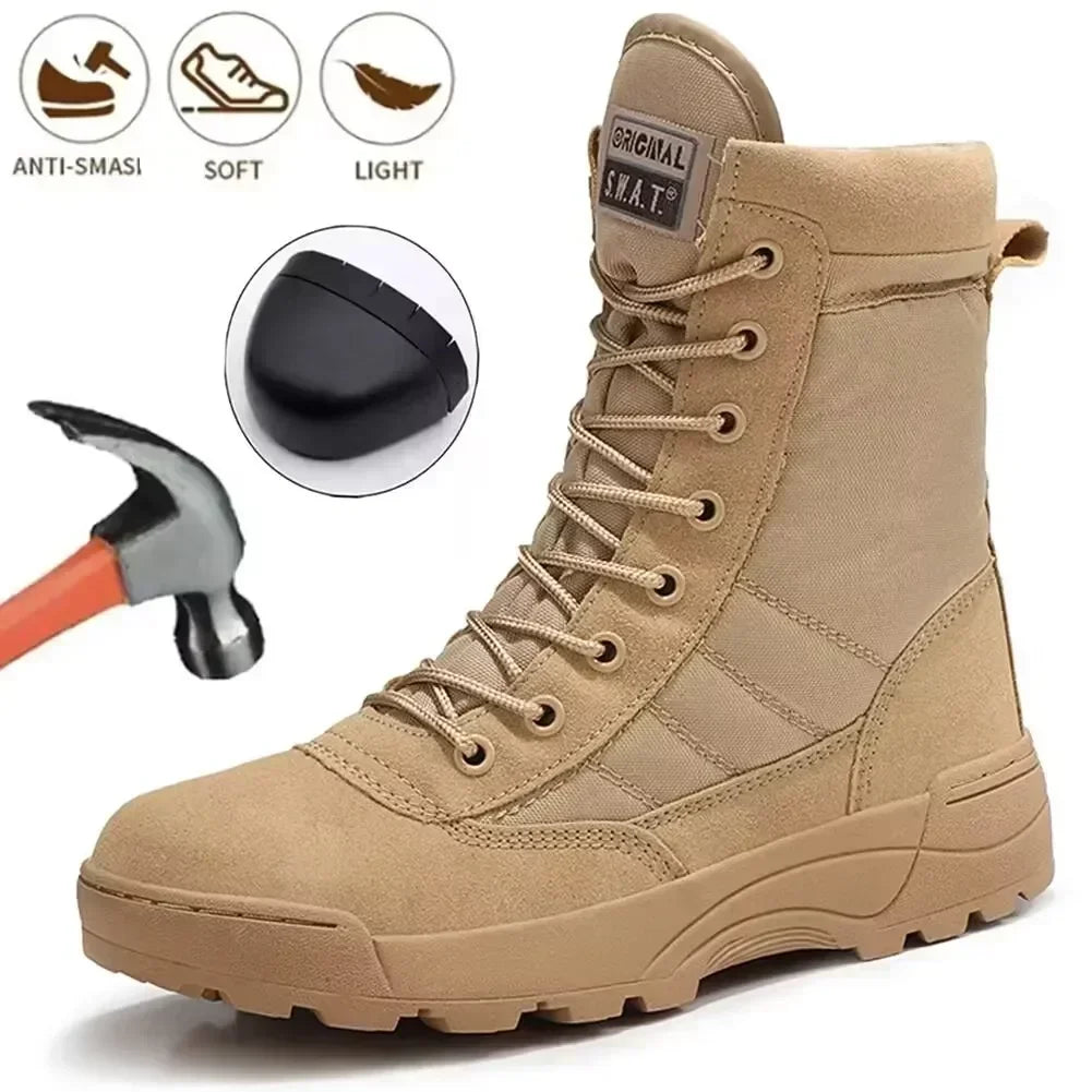 LOR MALE Men's Steel Toe Boots Outdoor Tactical Hiking Desert Boots Men Stab-proof Smashing Work Safty Shoes Wear Protection Shoes