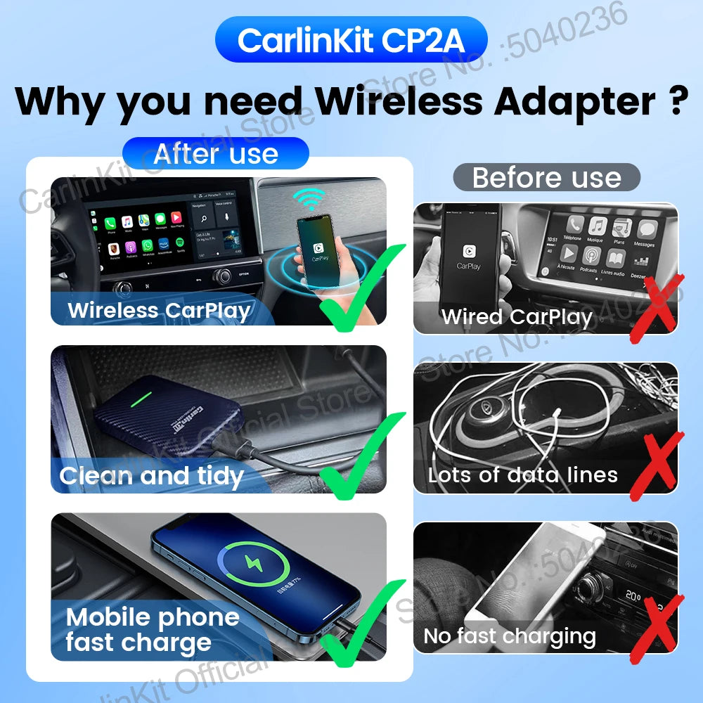 LOR MALE CarlinKit 4.0 2-In-1 Wireless Adapter Wireless Android Auto CarPlay 1 To 2 Smart Car Box Plug &Play OTA Upgrade For CarPlay Cars