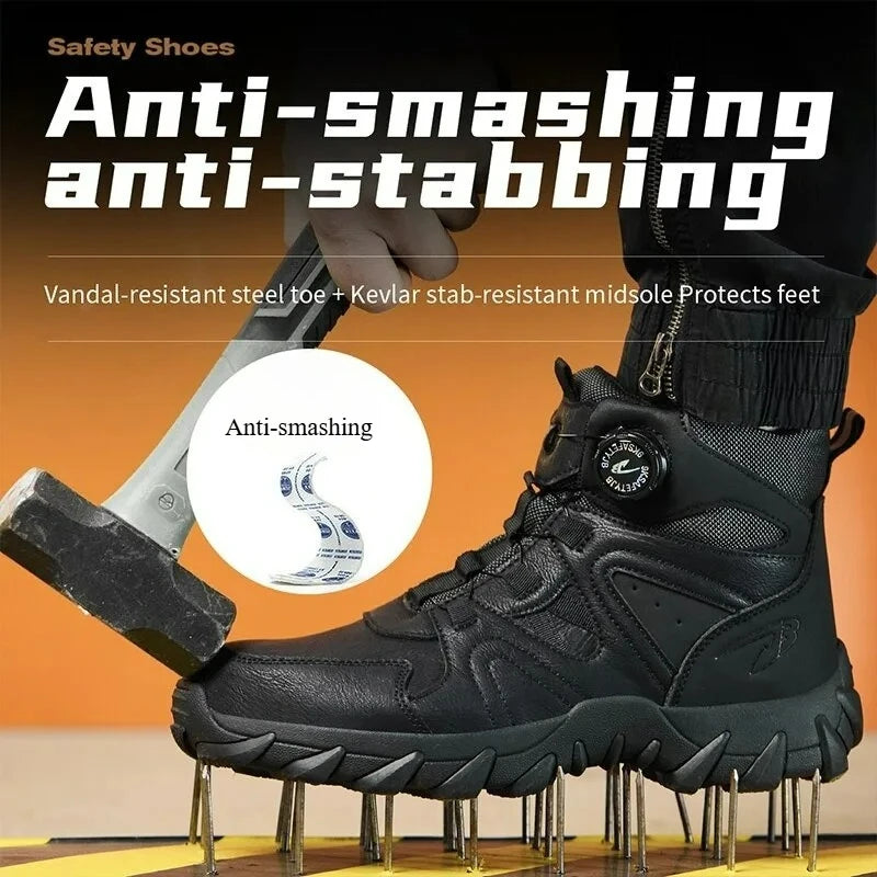 LOR MALE New Men's Safety Boots Work Boots Anti-smashing Anti-puncture Men Boots High Top Outdoor Safety Shoes Protective Steel Toe Shoes